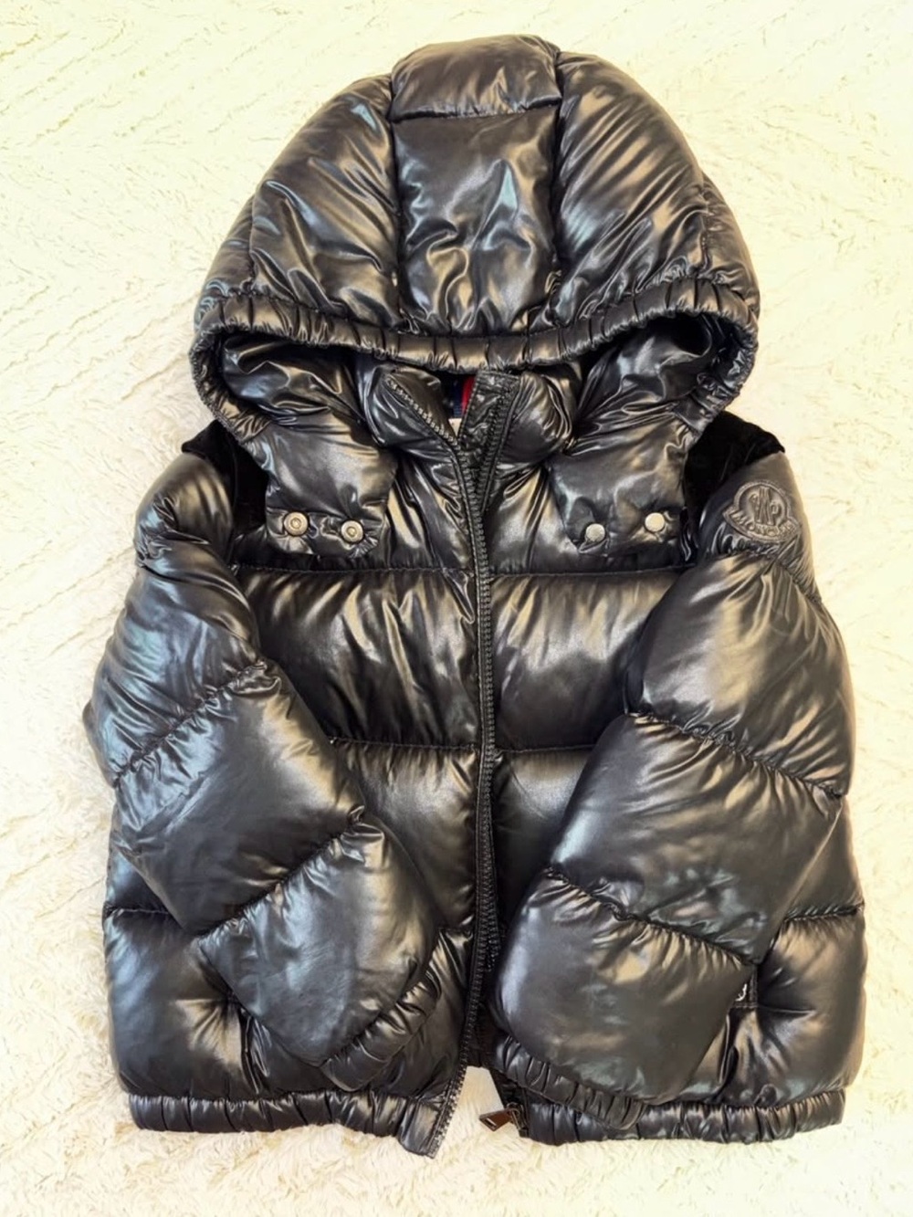 Moncler Kids Black Shiny Hooded Puffer Jacket